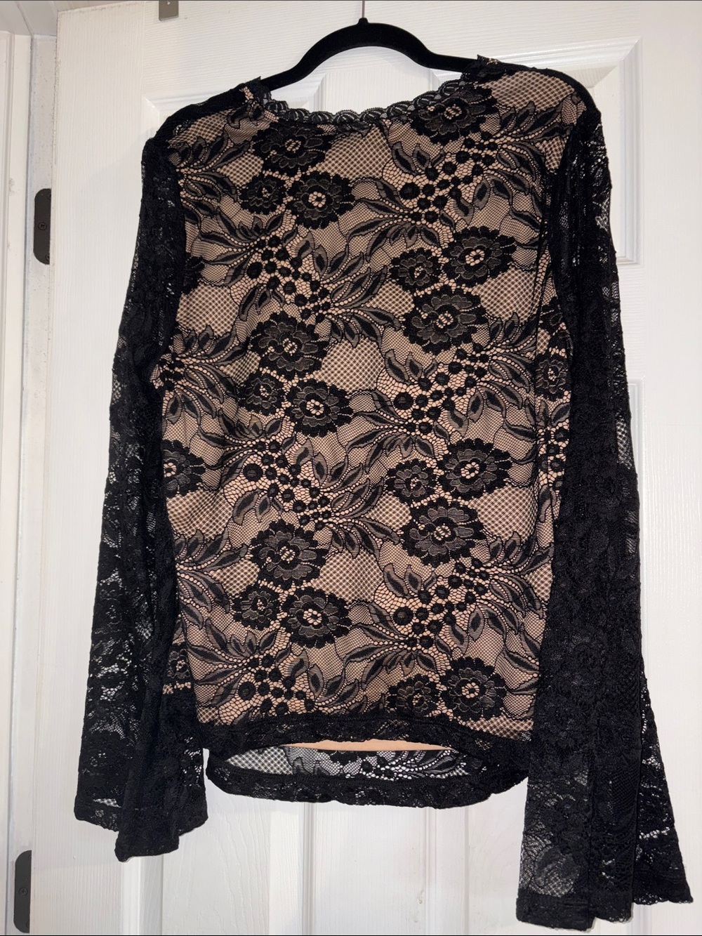 torrid Black Lace Long Sleeve Top with Nude Slip